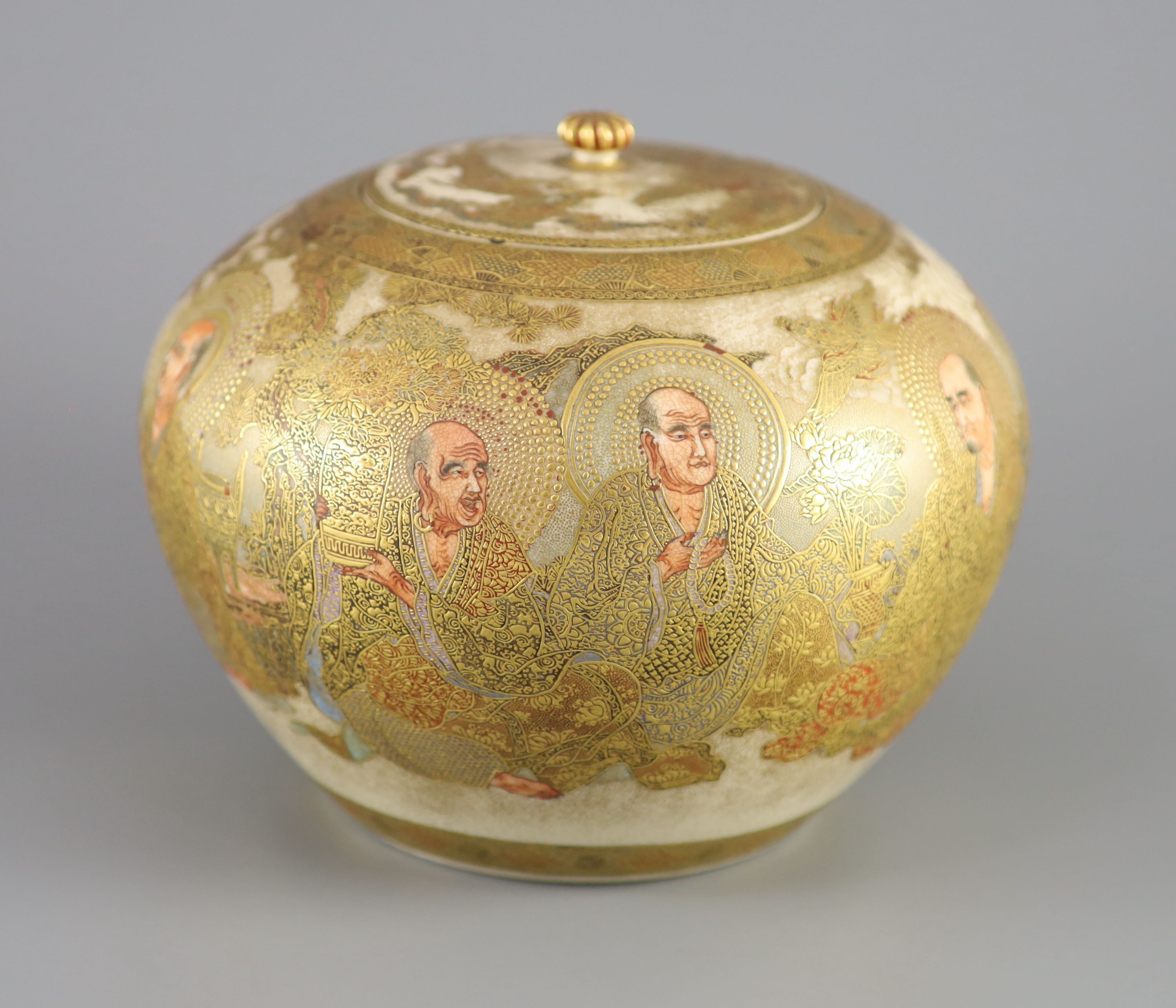 A Japanese Satsuma jar and cover, Meiji period, signed Baigetsu, 19cm diameter